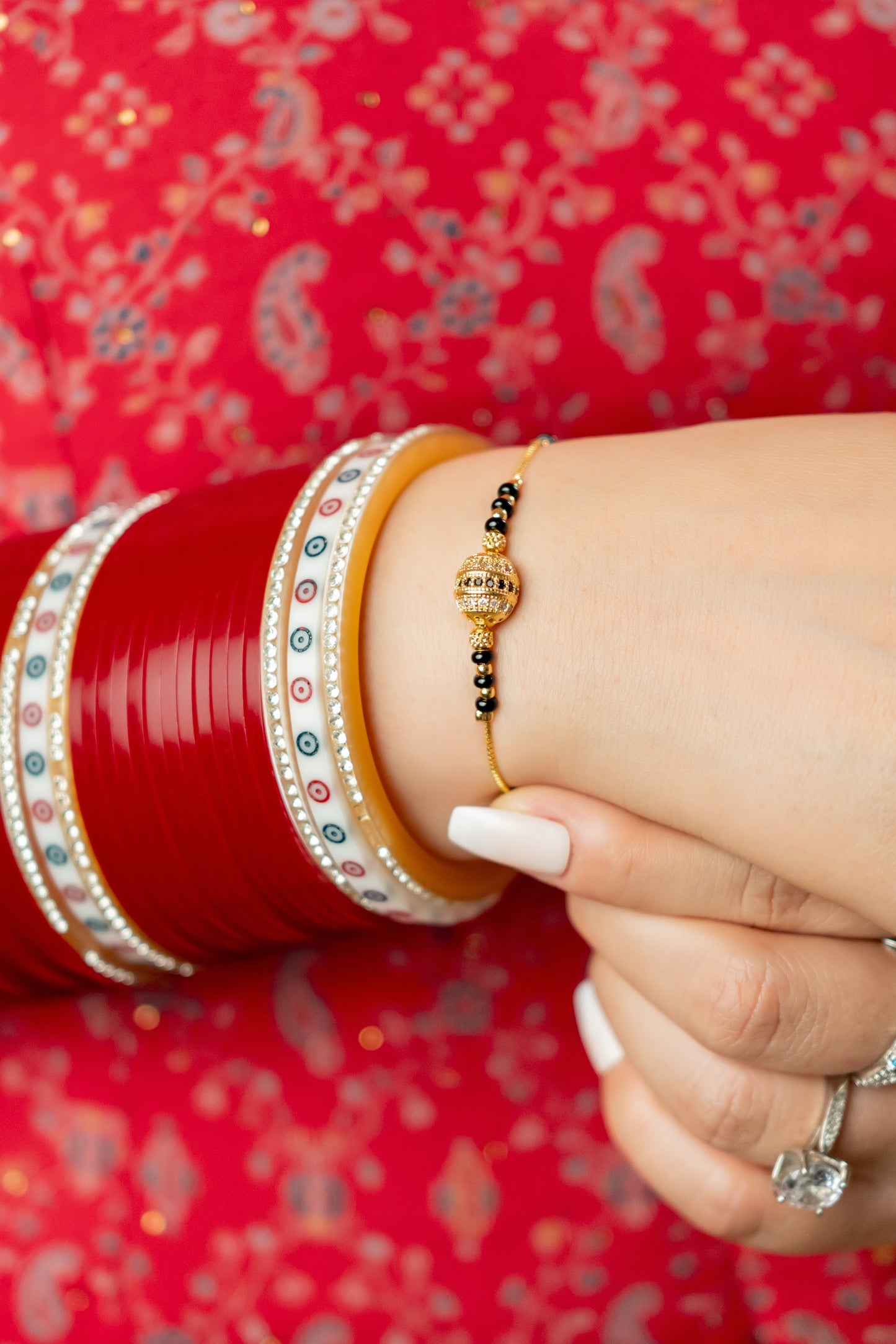 Gold Plated Anti Tarnish Mangalsutra Bracelet (Golden Bead Pattern)