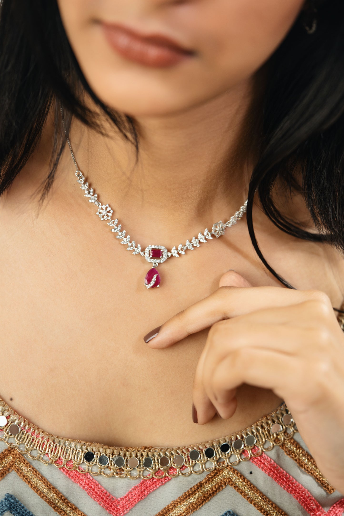 The Regal Red 925 Pure Silver Fine Necklace