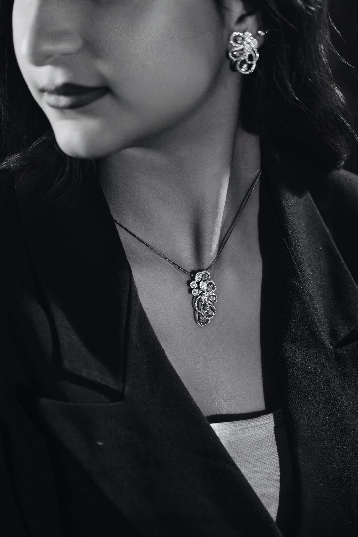 925 Pure Silver Fine Orchid Pendant Set