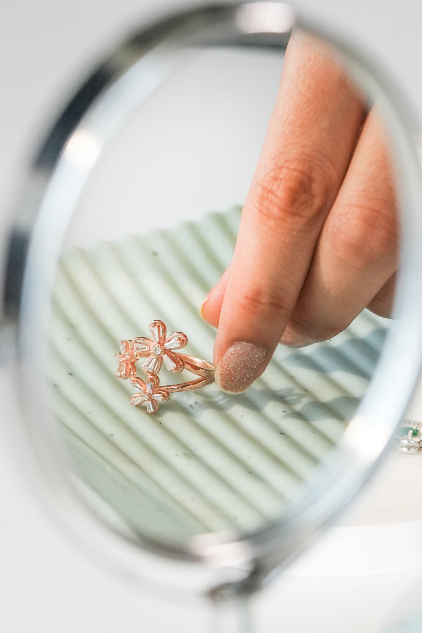 925 Pure Silver Fine Rose Gold Triplet Flower Ring