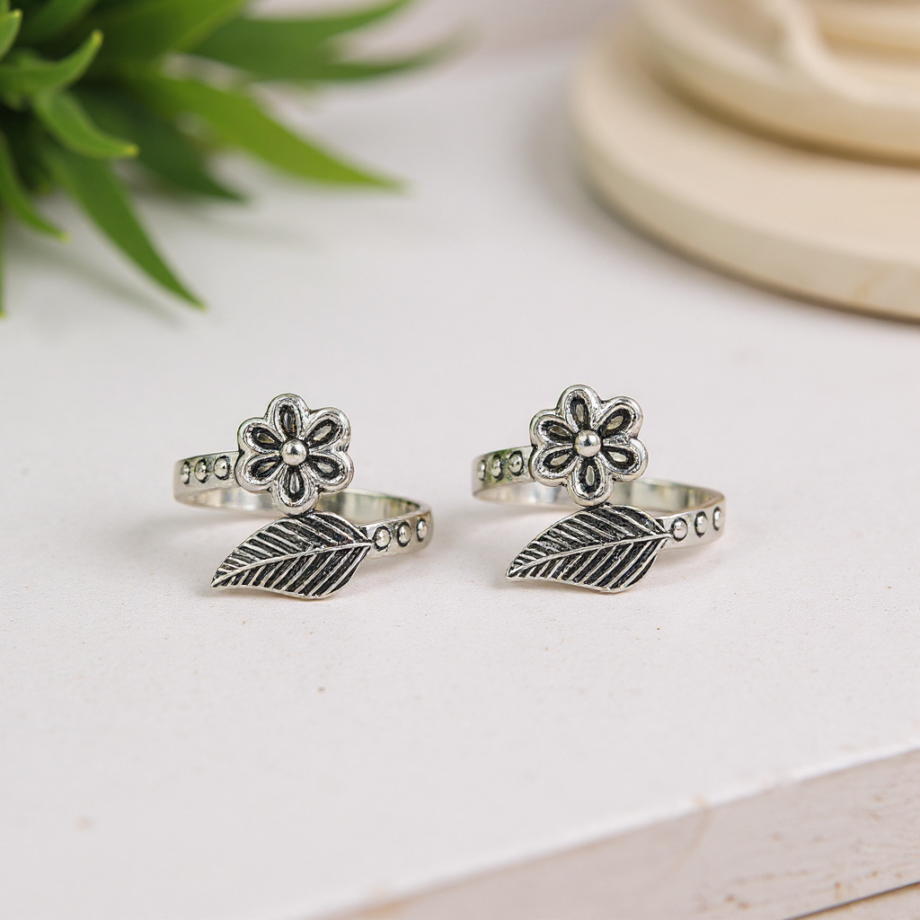 925 Fine Silver Floral Toe Rings