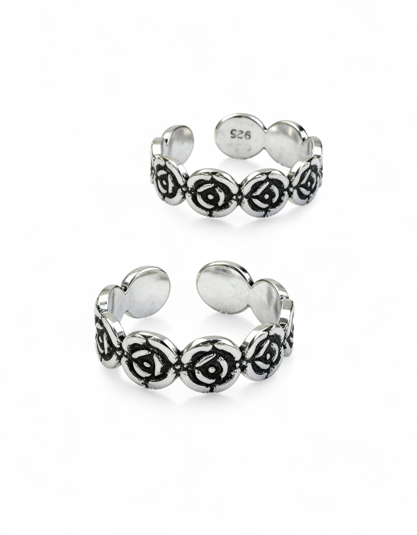 925 Fine Silver Rose Petal Toe Rings