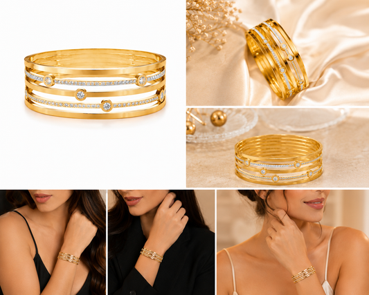 Aurelia Crystal Layered Cuff Bangle