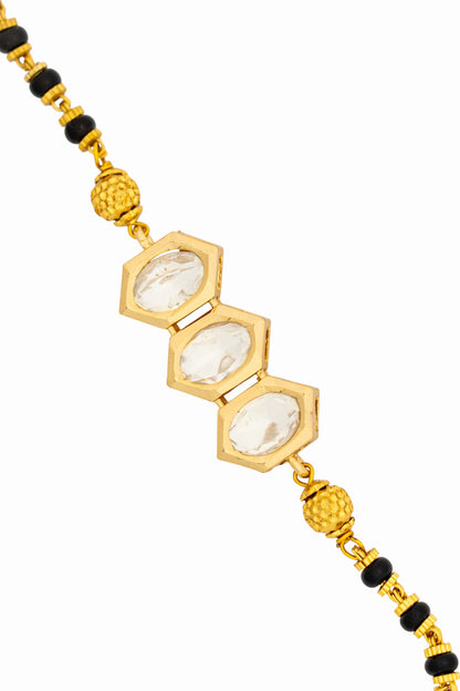 Gold Plated Anti Tarnish Mangalsutra Bracelet (Tri Pentagon Pattern)