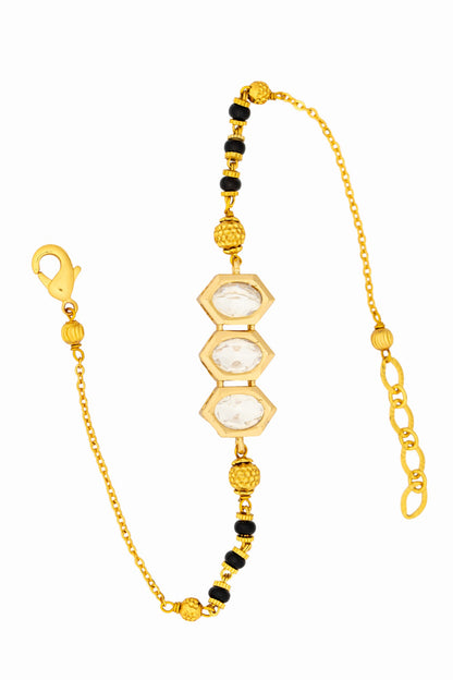 Gold Plated Anti Tarnish Mangalsutra Bracelet (Tri Pentagon Pattern)