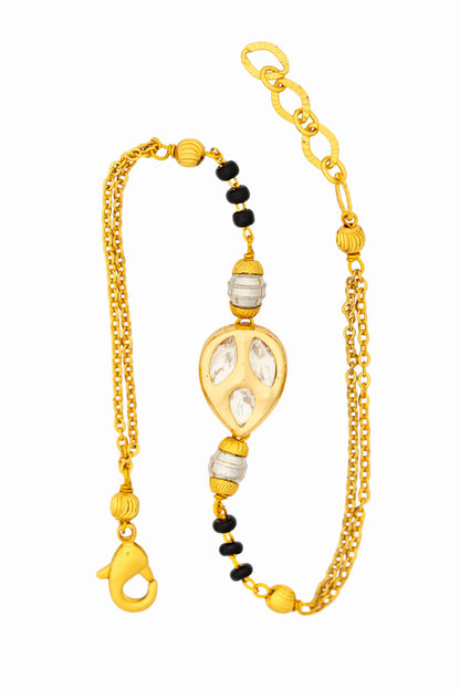 Gold Plated Anti Tarnish Mangalsutra Bracelet (Tri Leave Pattern)