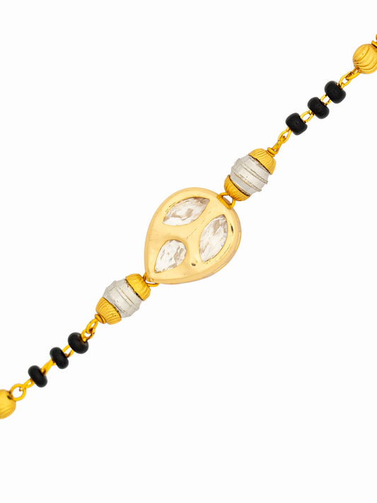Gold Plated Anti Tarnish Mangalsutra Bracelet (Tri Leave Pattern)