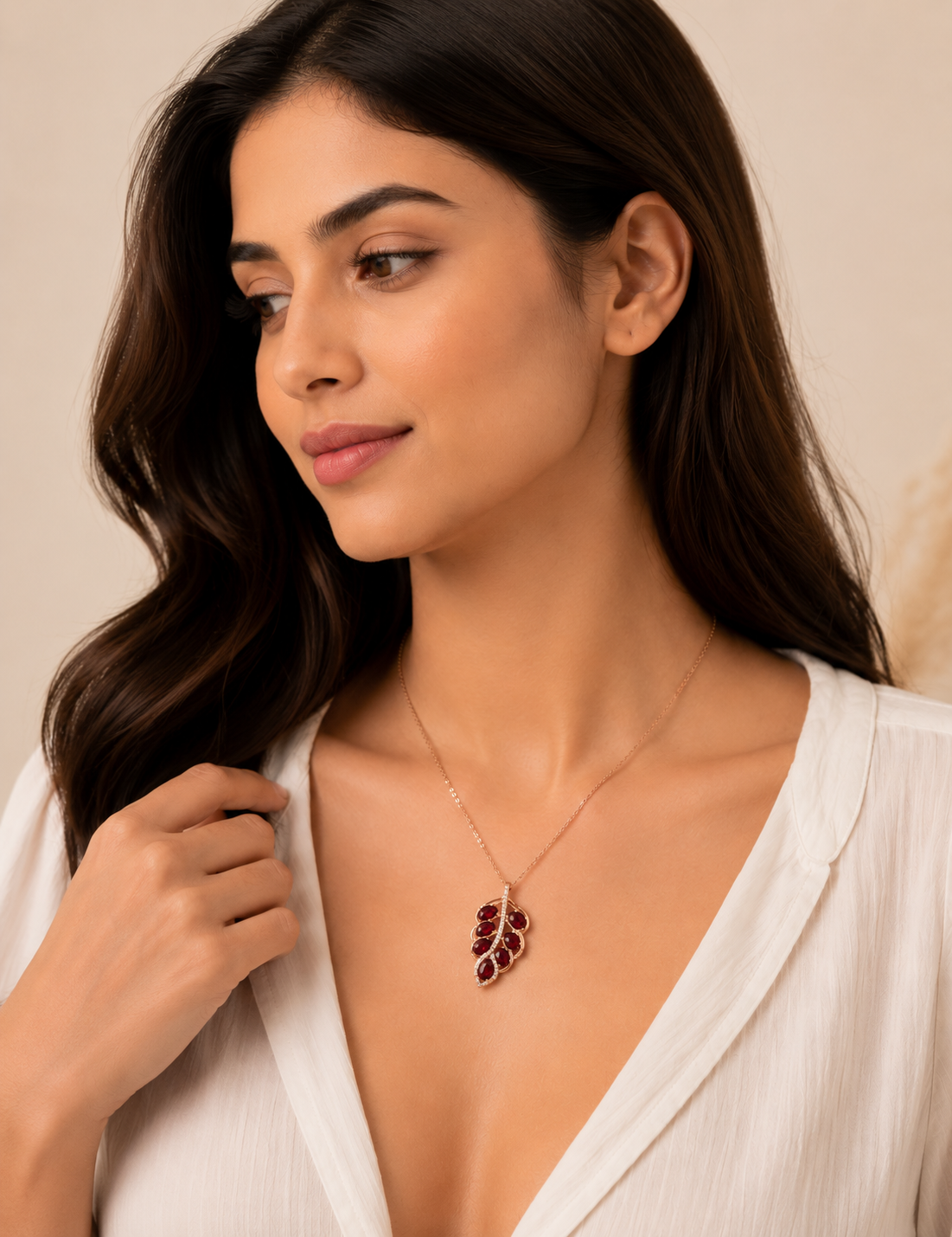 Ruby Leaf Elegance Pendant