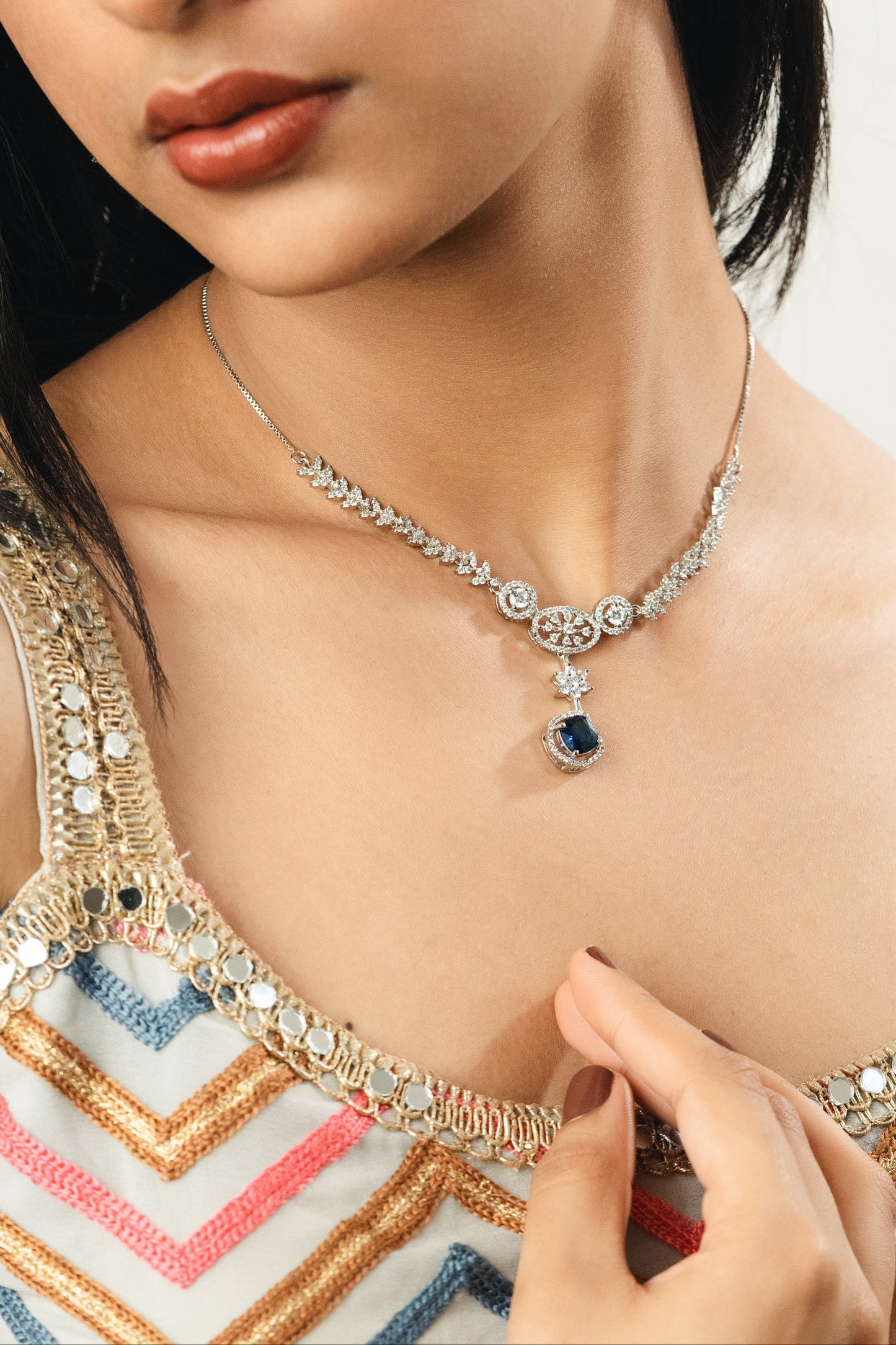 The Ranisa Blue Stone 925 Pure Silver Fine Necklace