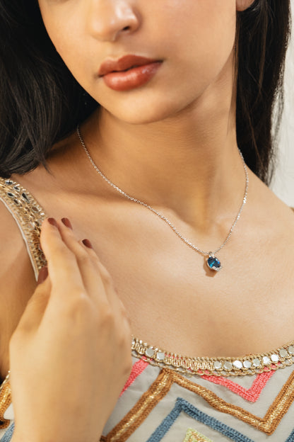 Blue Swarovski Stone 925 Pure Silver Fine Pendant