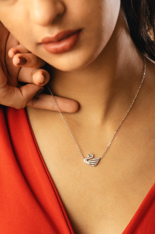 The Swan Zircon 925 Pure Silver Fine Pendant