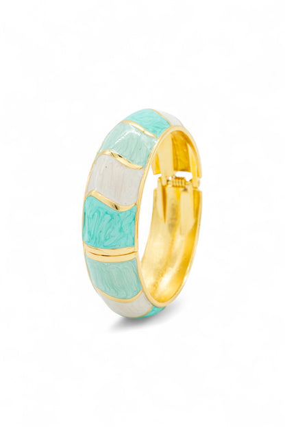 Enamel Gold-Plated Statement Turquoise and Ivory Bangles Stack