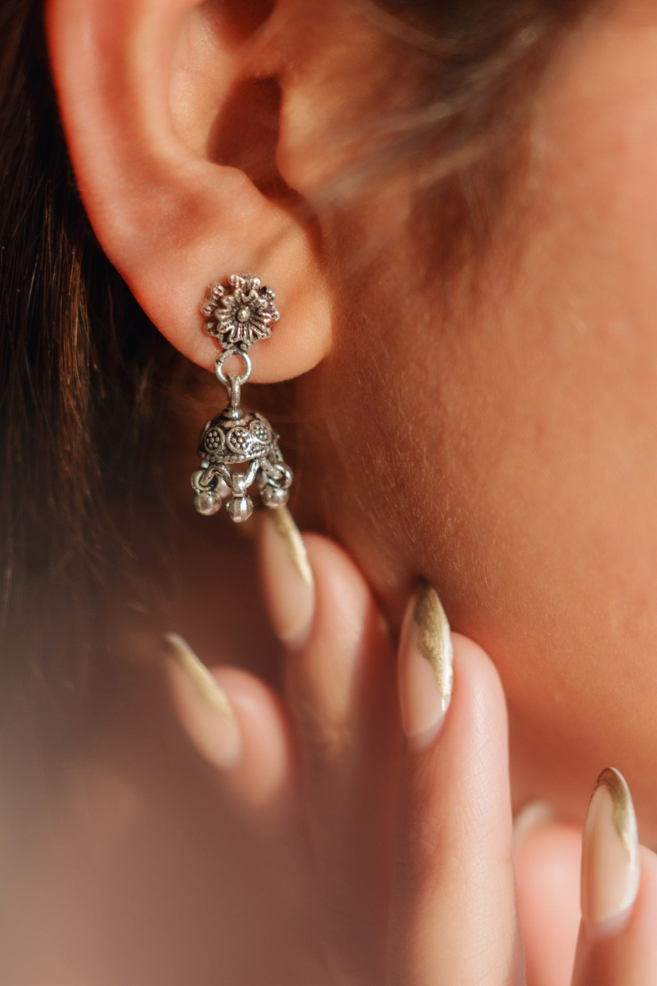 925 Pure Silver Fine Sunray Mini Oxidized Jhumkas