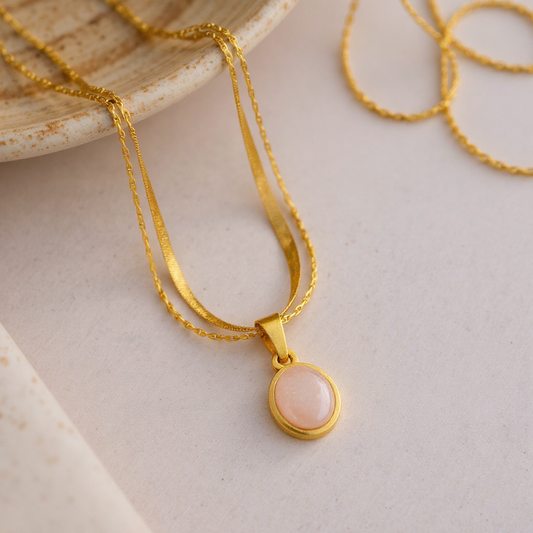Gold Plated Pink Stone Pendant