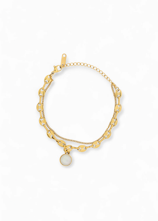 Gold Plated White Stone Charm Bracelet