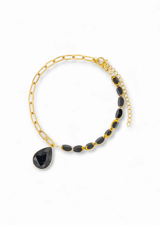 Gold Plated Black Bead Bracelet
