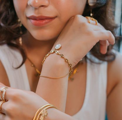 Gold Plated White Stone Charm Bracelet