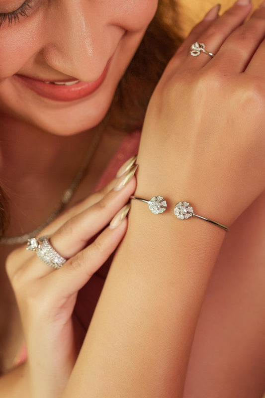 Moon Shine Flower Silver Bracelet
