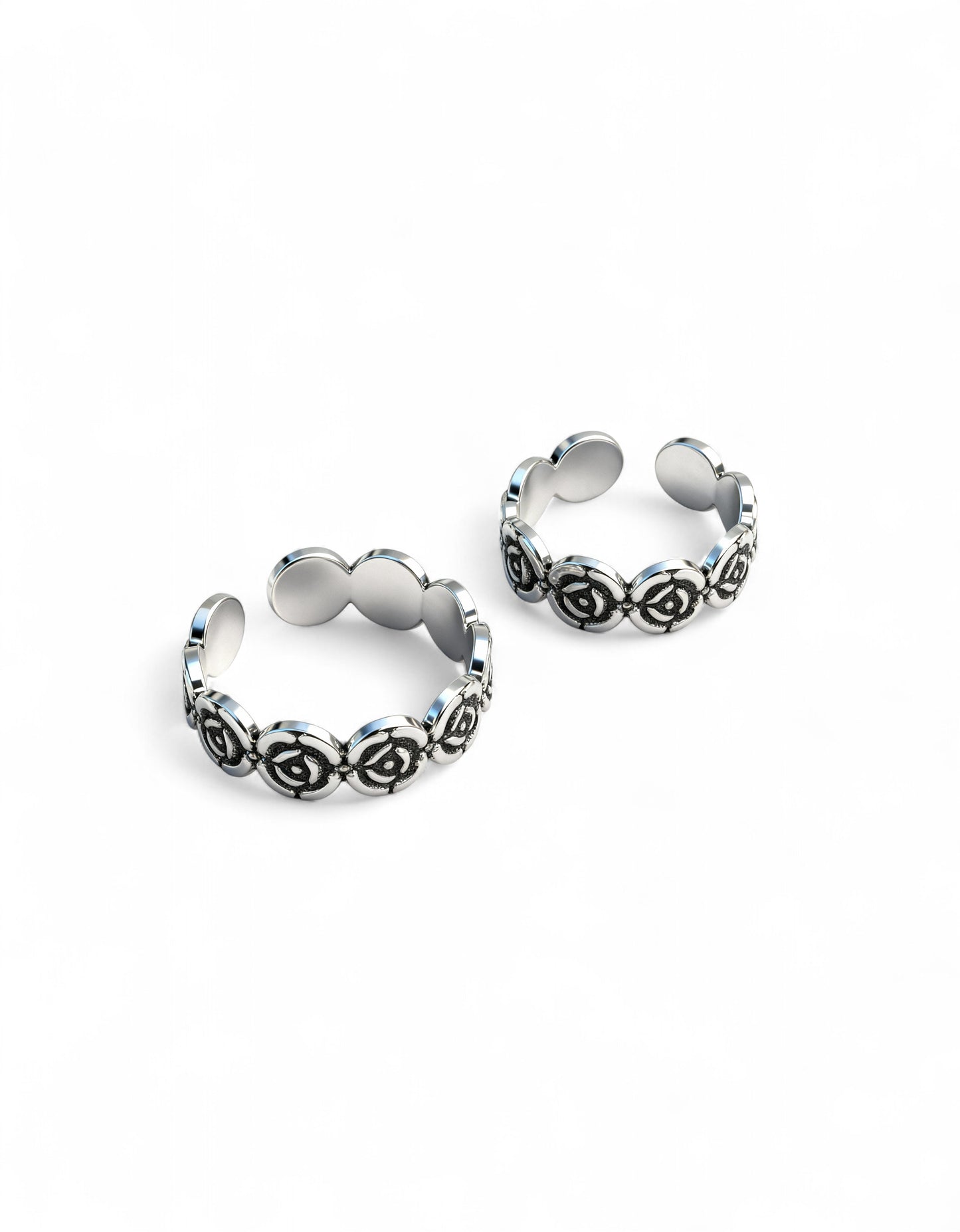 925 Fine Silver Rose Petal Toe Rings