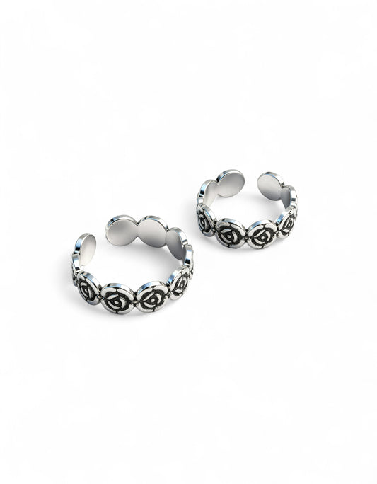 925 Fine Silver Rose Petal Toe Rings