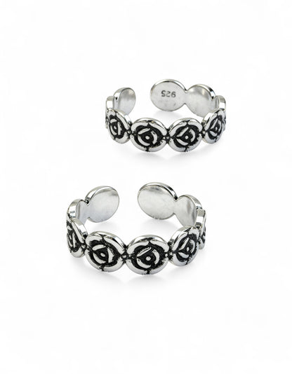 925 Fine Silver Rose Petal Toe Rings