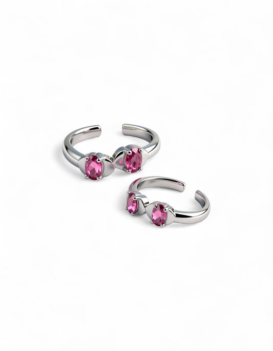 925 Fine Silver Pink Stone Toe Rings