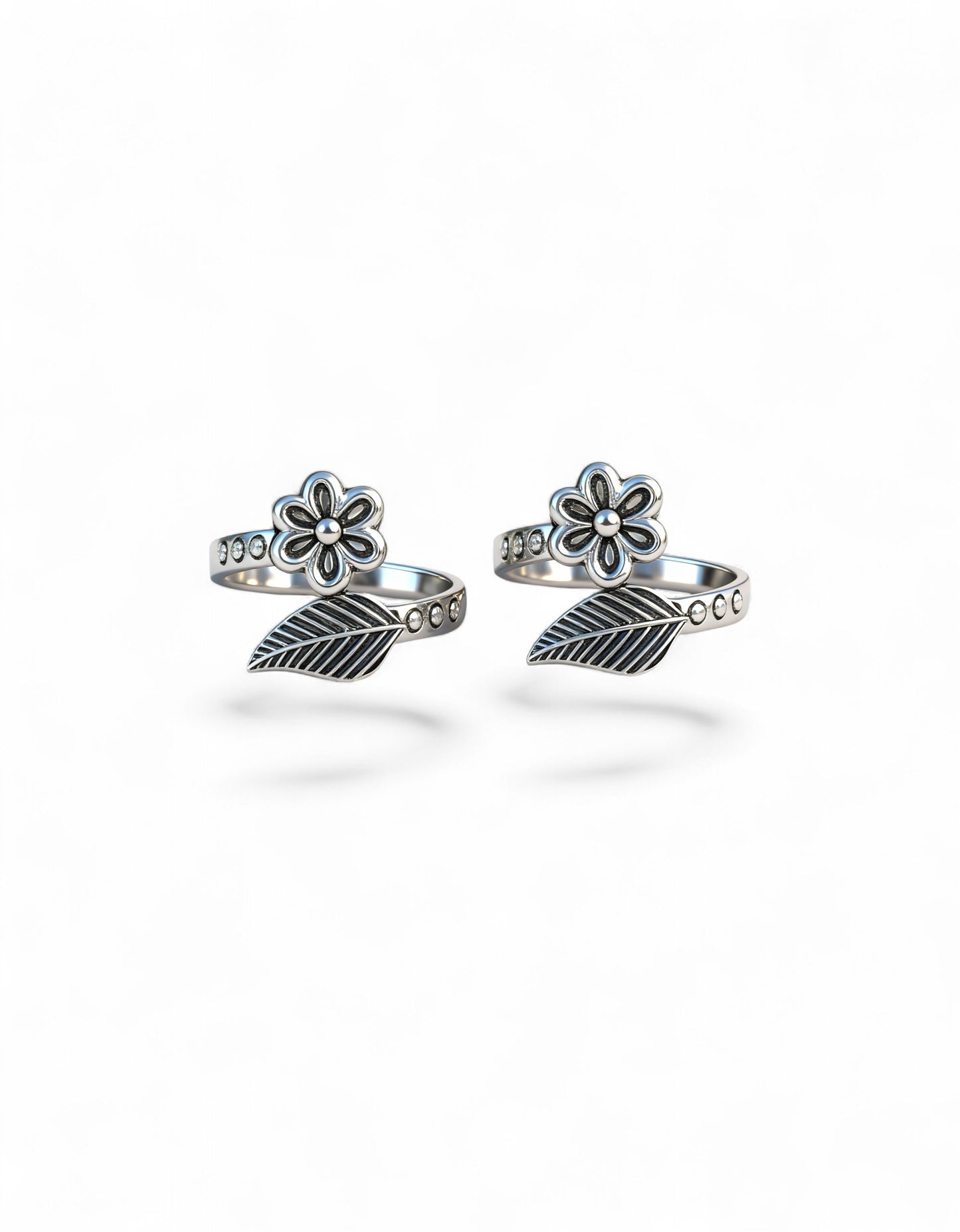 925 Fine Silver Floral Toe Rings