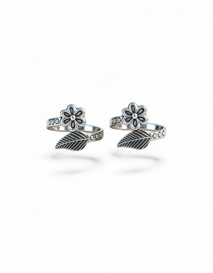 925 Fine Silver Floral Toe Rings