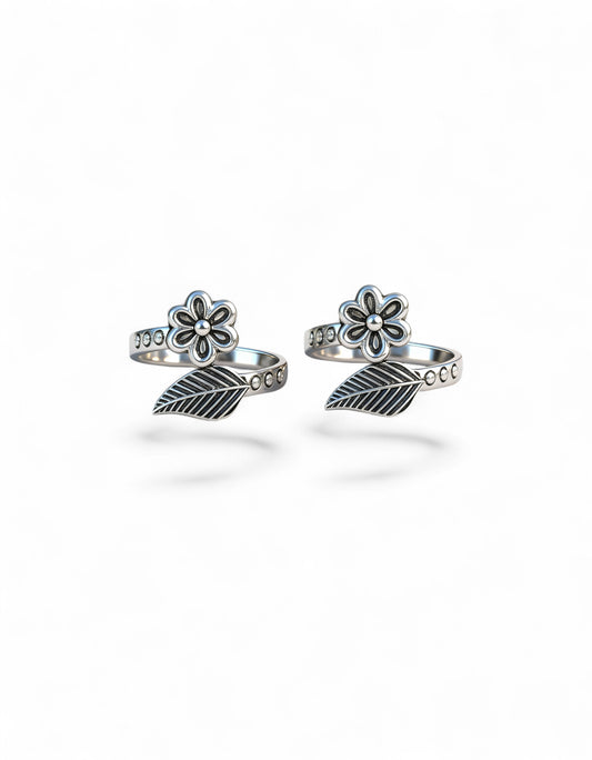 925 Fine Silver Floral Toe Rings