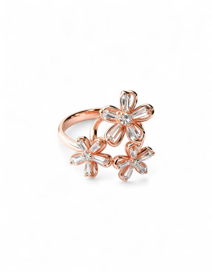 925 Pure Silver Fine Rose Gold Triplet Flower Ring