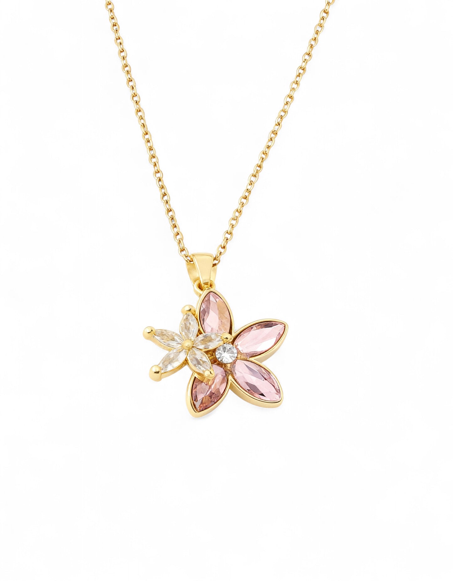 Gold Plated Floral Pink Stone Pendant