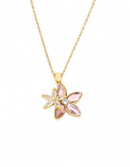 Gold Plated Floral Pink Stone Pendant