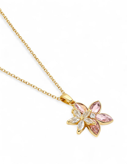 Gold Plated Floral Pink Stone Pendant