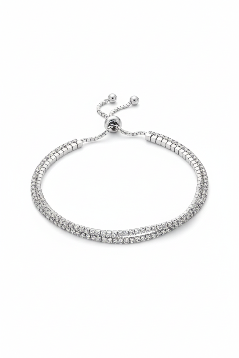 925 Pure Silver Fine Double Layer Tennis Bracelet